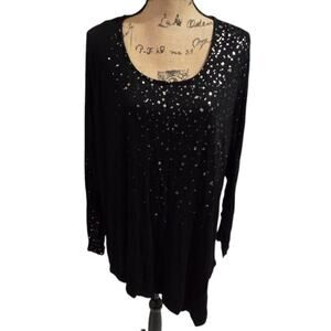 Karen Kane Black &‎ Silver Asymmetrical Hem Comfy Shirt Plus Size 2X